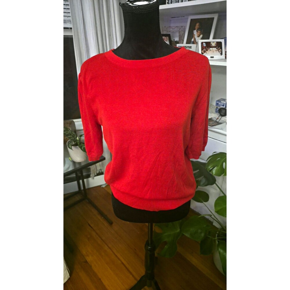 NewChadwicks Women’s Red Solid Knit Crew Neck 3/4 Sleeve Pullover Sweater Size S
